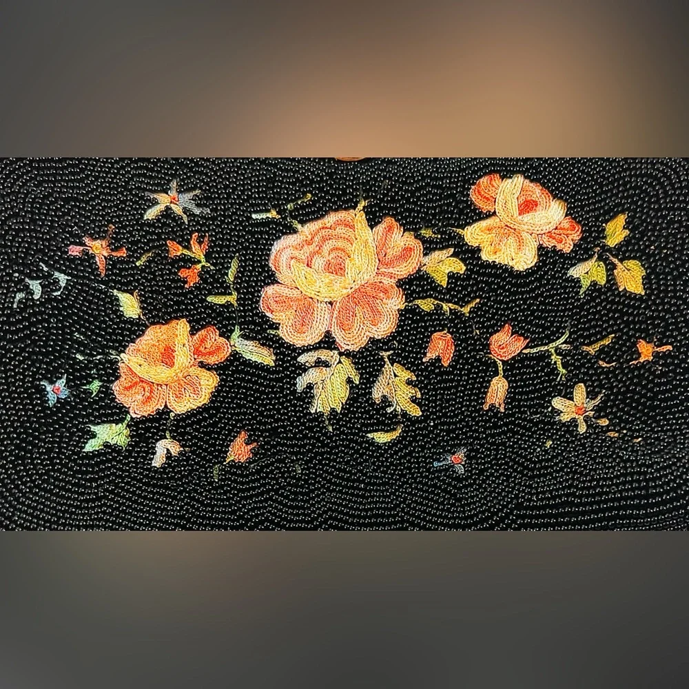 Vtg Walborg France Point de Beauvais Hand Beaded Floral Bag Set EXCELLENT
